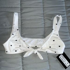 White heart design front tie bikini top